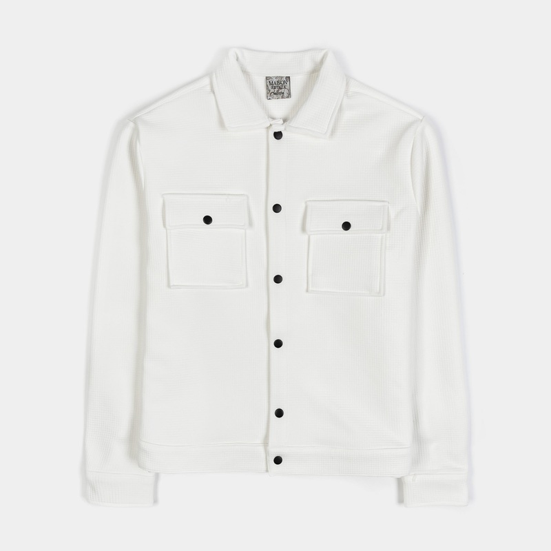 Solid Jacquard Knit Mens Jacket (White)