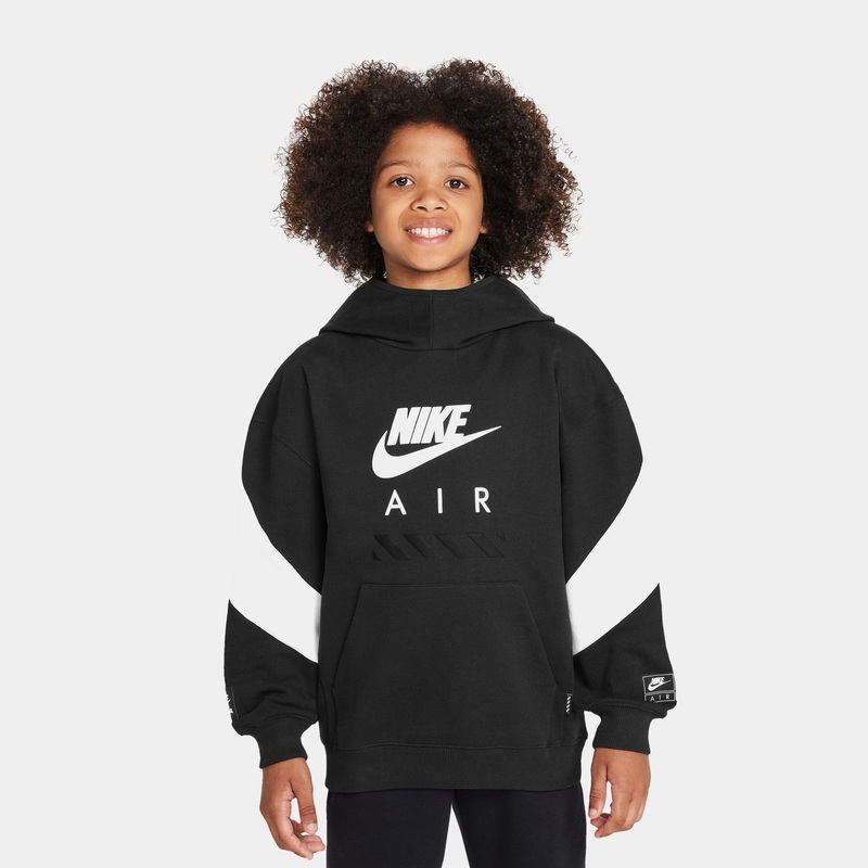 Air Graphic Fleece Pullover Grade School Hoodie (Black/White)