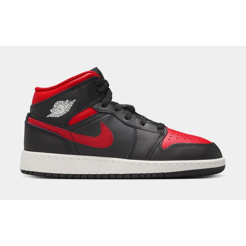 Air Jordan 1 Mid Grade School Basketball Shoes (Black/Summit White/Varsity Red)