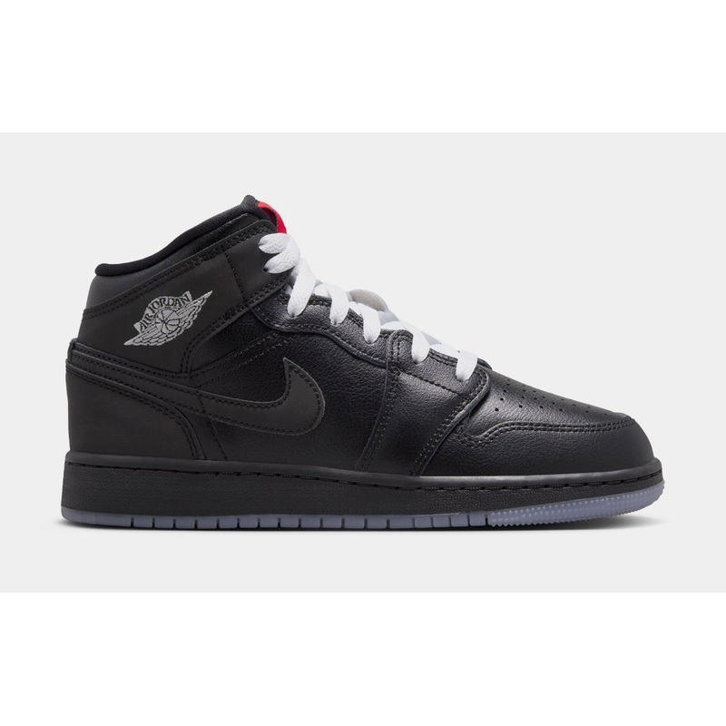 Air Jordan 1 Mid Grade School Basketball Shoes (Black/White/Wolf Grey)