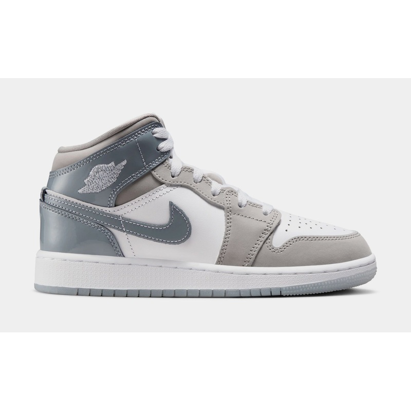 Air Jordan 1 Mid Grade School Lifestyle Shoes (White/Cool Grey/Medium Grey)