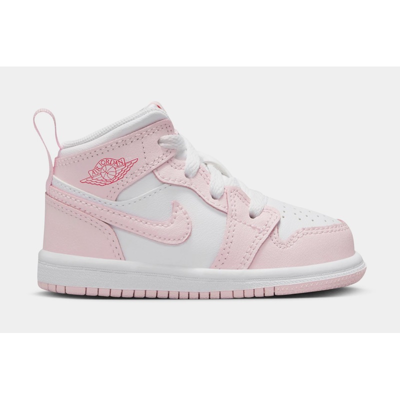 Air Jordan 1 Mid Infant Toddler Lifestyle Shoes (Pink Foam/Fire Red/White)
