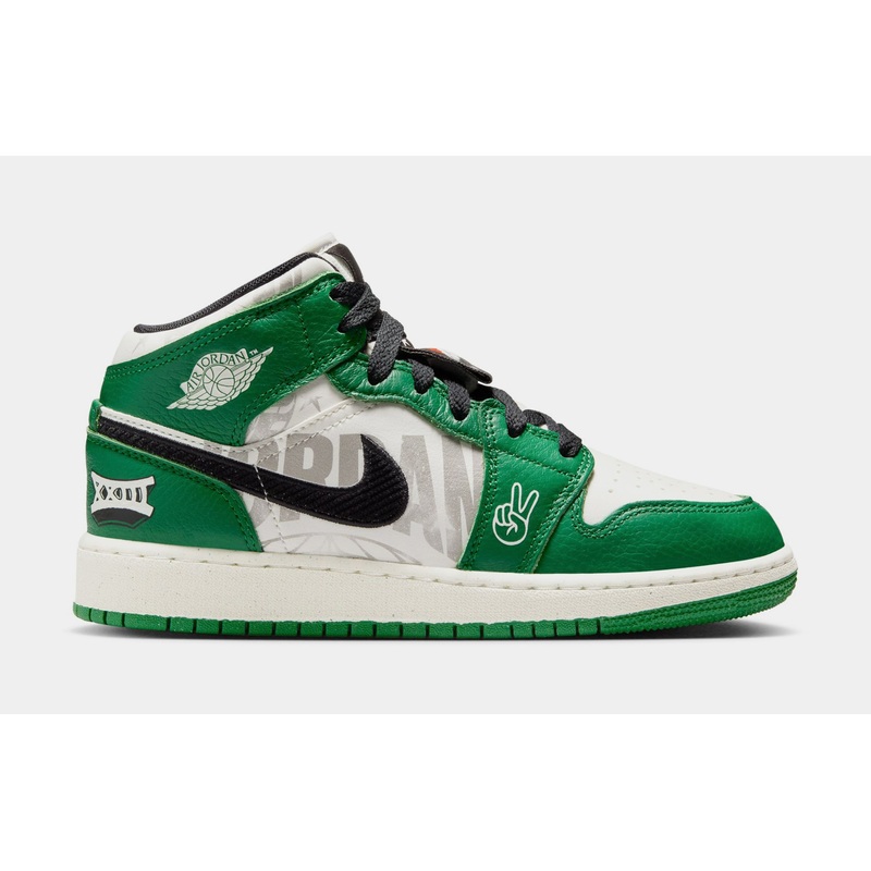 Air Jordan 1 Retro Mid Grade School Lifestyle Shoes (Pine Green/White/Black)
