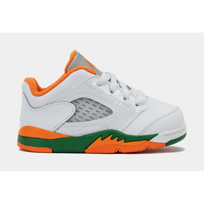 Air Jordan 5 Retro Low Hurricanes Infant Toddler Lifestyle Shoes (Football Grey/Brilliant Orange/Pine Green)