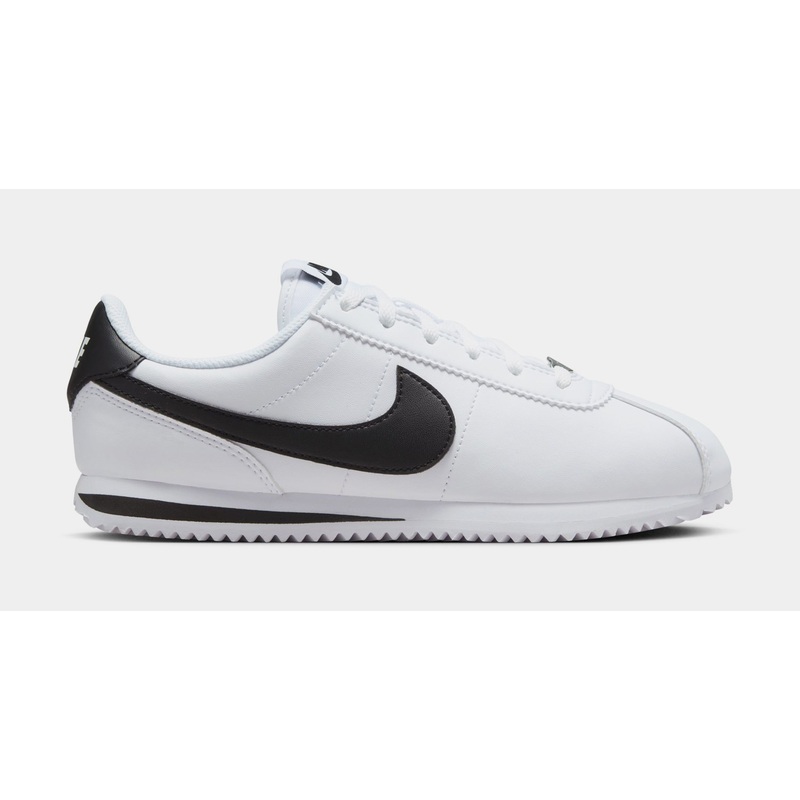 Cortez Leather Grade School Running Shoes (White/Black/White)