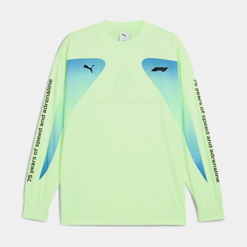 F1 Motorsport Oversized Graphic Mens Long Sleeve Shirt (Green/Blue)
