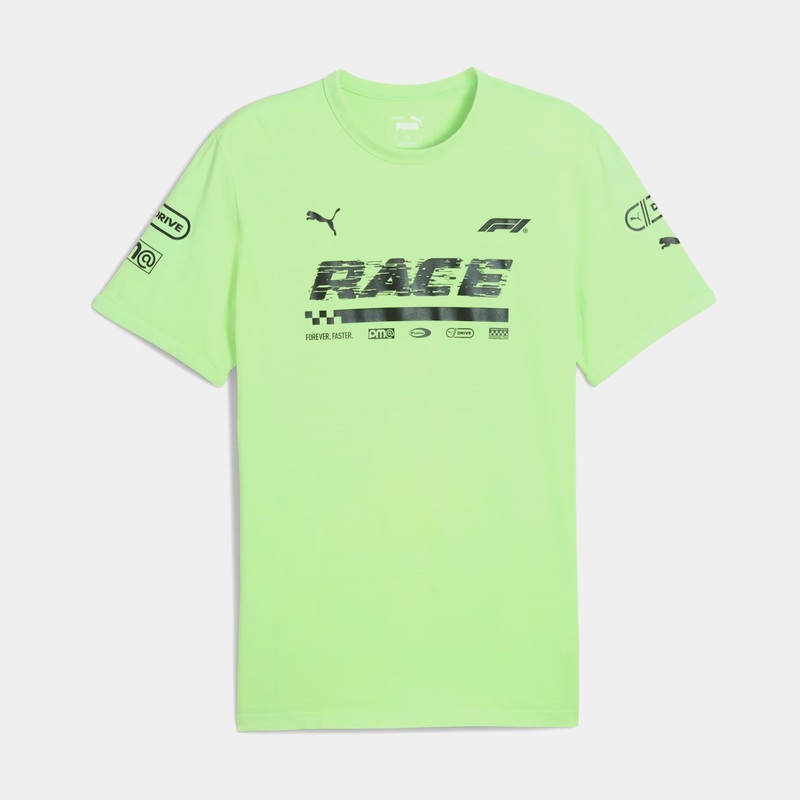 F1 Motorsport Ringer Graphic Mens Short Sleeve Shirt (Green)