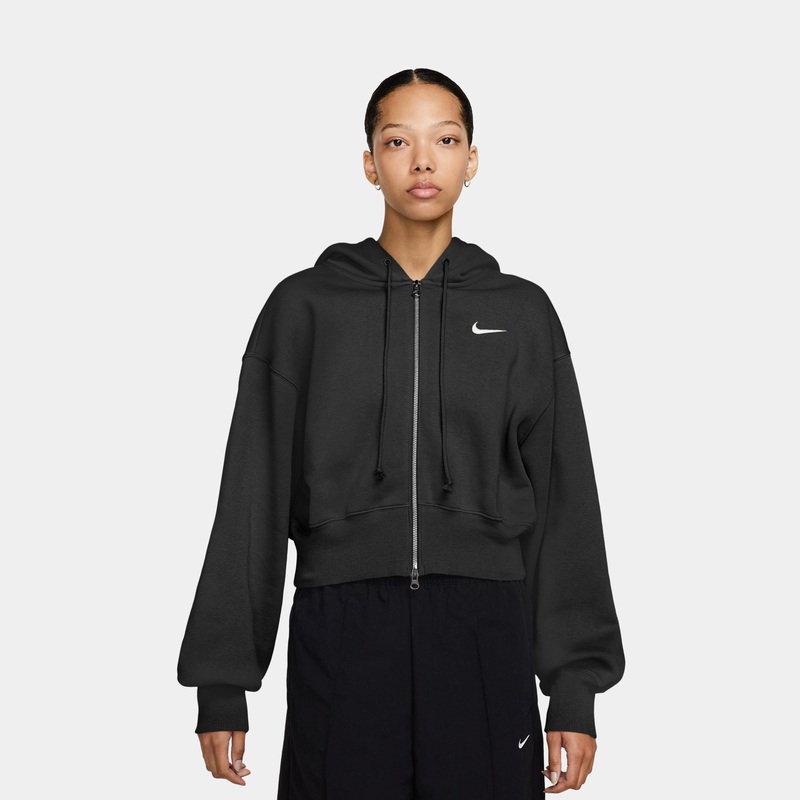 NSW Phoenix Fleece Loose Cropped Full Zip Womens Hoodie (Black/Beige)