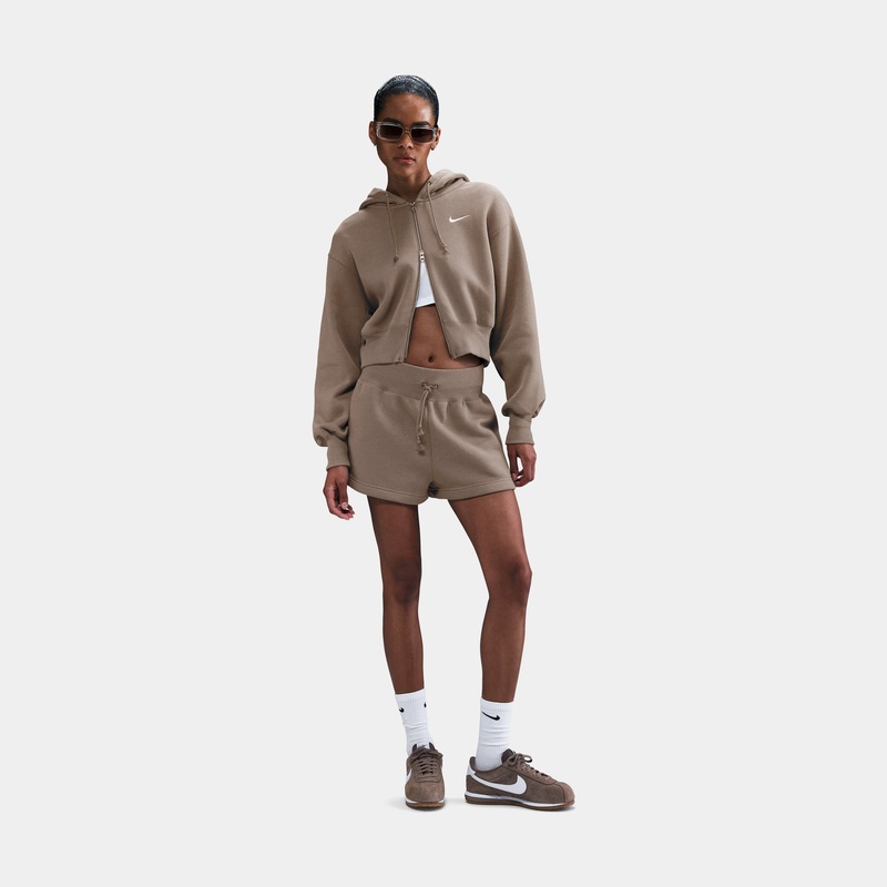 NSW Phoenix Fleece Loose Cropped Full Zip Womens Hoodie (Brown/Beige)