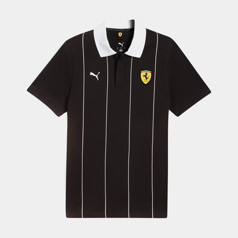 Scuderia Ferrari HP Race Premium Polo Mens Short Sleeve Shirt (Black/White)