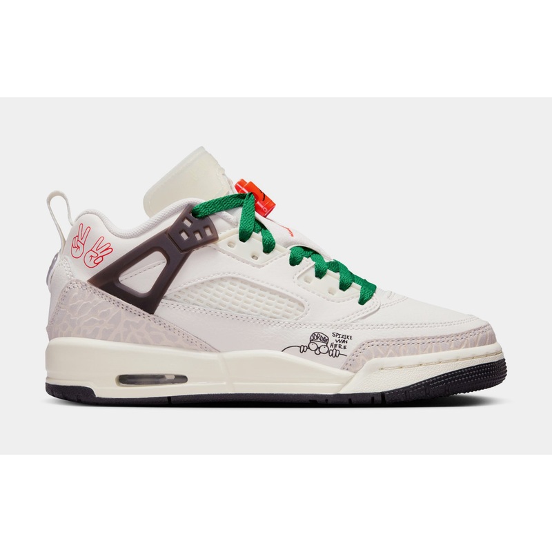 Spizike Low Grade School Basketball Shoes (Beige/Green)
