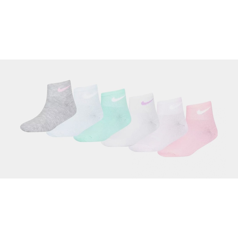 6pk Metallic Swoosh Ankle Preschool Socks (White/Pink)