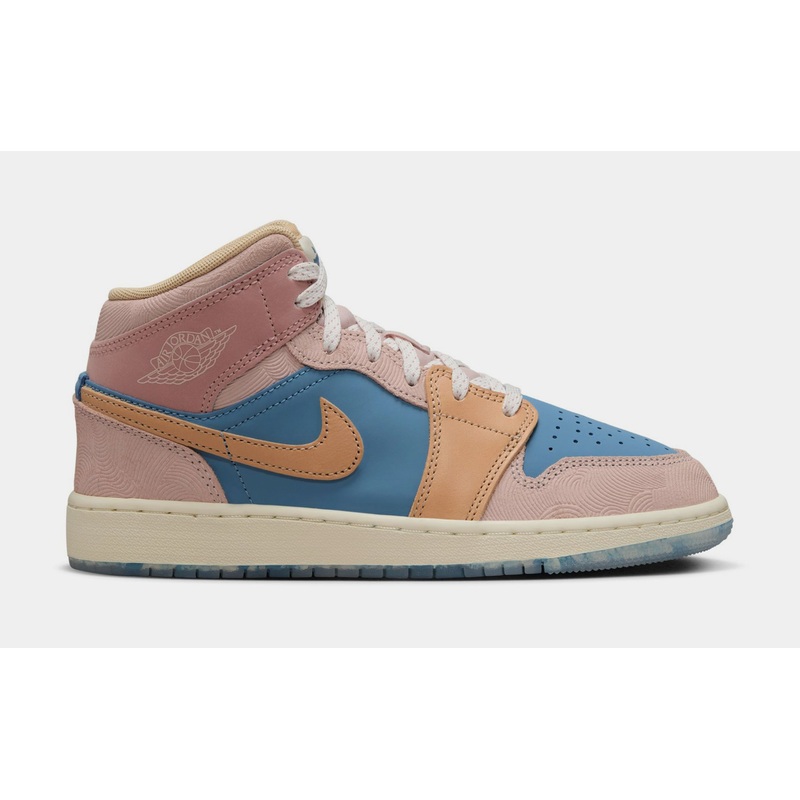 Air Jordan 1 Mid Sneaker School Grade School Lifestyle Shoes (Aegean Storm/Hemp Pink/Oxford)