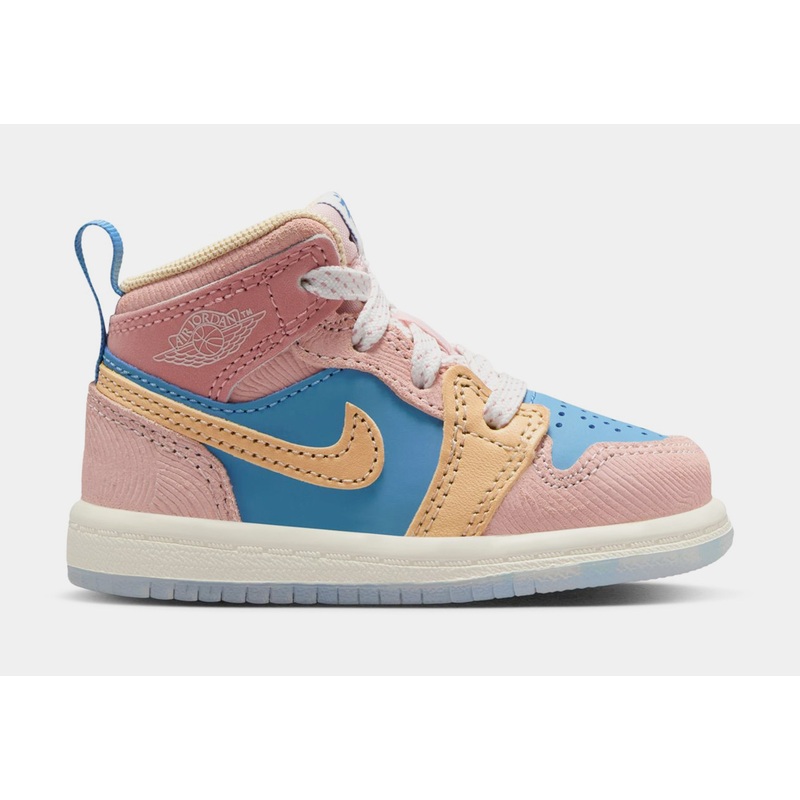 Air Jordan 1 Retro Mid Sneaker School Infant Toddler Lifestyle Shoes (Aegean Storm/Hemp/Pink Oxford)