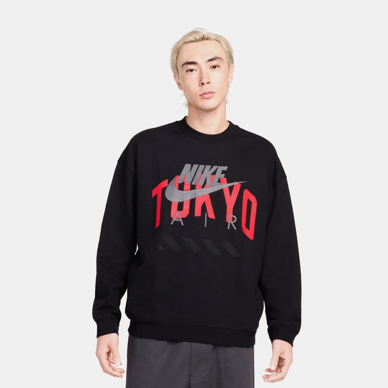 Air Tokyo Fleece Mens Crewneck (Black/Red)
