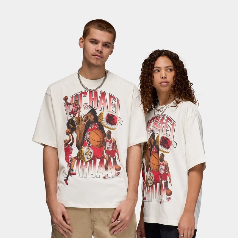 Flight Essentials Rings Oversized Mens Short Sleeve Shirt (Sail/Varsity Red)