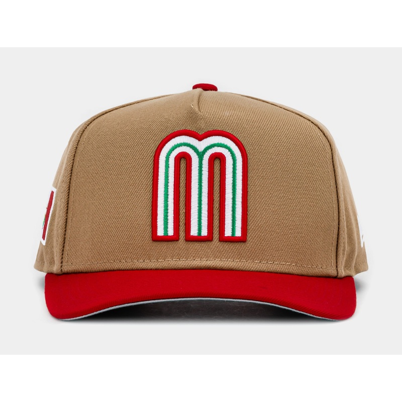 Exclusive Mexico Curve 950AF Snapback Mens Hat (Khaki/Red)