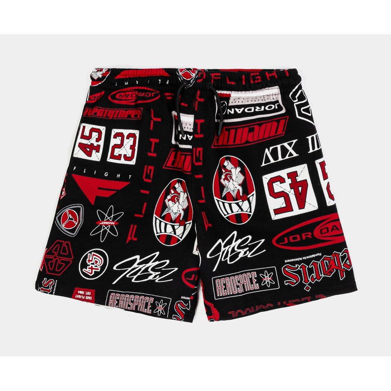 MJ All Over Print Essentials Fleece Grade School Shorts (Black/Red)