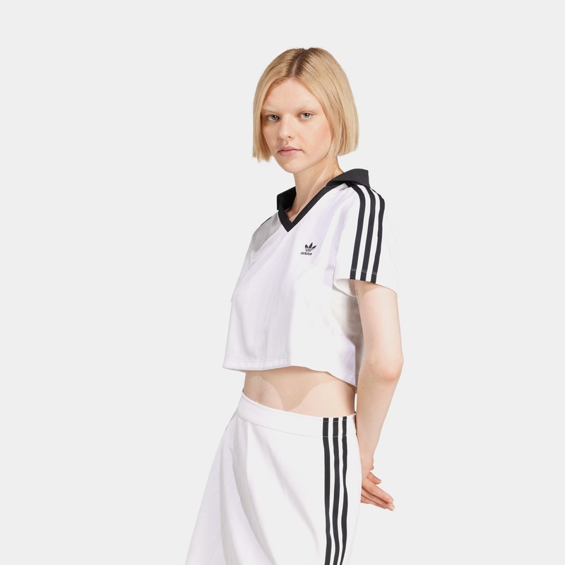 Adicolor Jacquard Crop Polo Womens Short Sleeve Shirt (White)