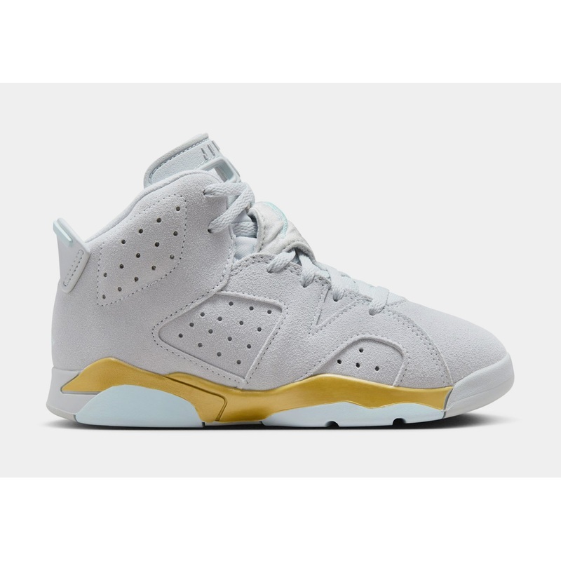 Air Jordan 6 Retro Pearl Preschool Lifestyle Shoes (Pure Platinum/Glacier Blue/Metallic Gold)