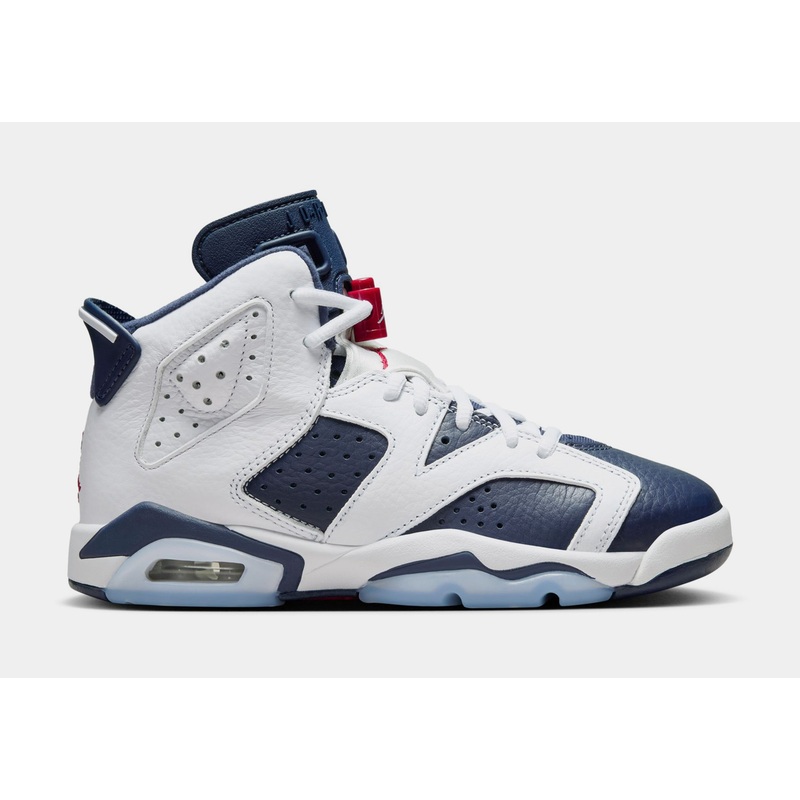 Air Jordan 6 Retro White and Midnight Navy Grade School Lifestyle Shoes (White/Varsity Red/Midnight Navy)