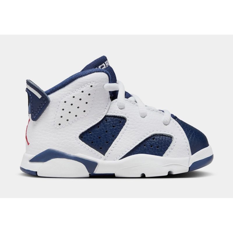 Air Jordan 6 Retro White and Midnight Navy Infant Toddler Lifestyle Shoes (White/Varsity Red/Midnight Navy)