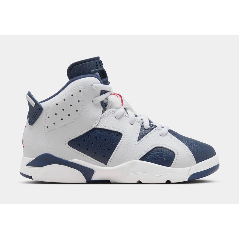 Air Jordan 6 Retro White and Midnight Navy Preschool Lifestyle Shoes (White/Varsity Red/Midnight Navy)