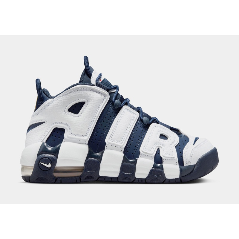Air More Uptempo ’96 Grade School Basketball Shoes (White/Midnight Navy/Metallic Gold)