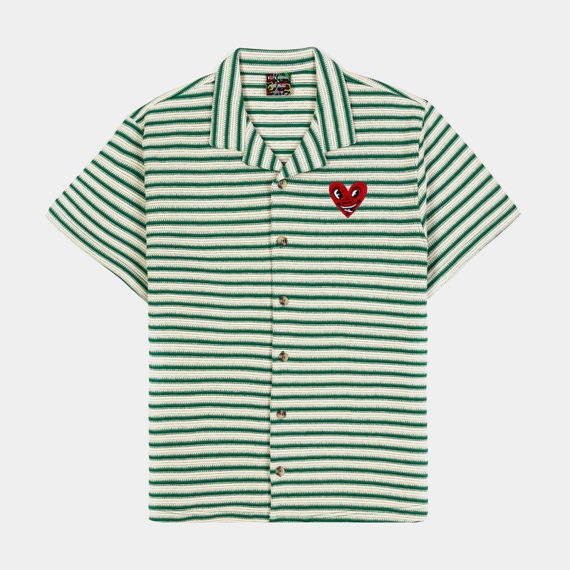 SP x Keith Haring Striped Mens Short Sleeve Shirt (Green/White)