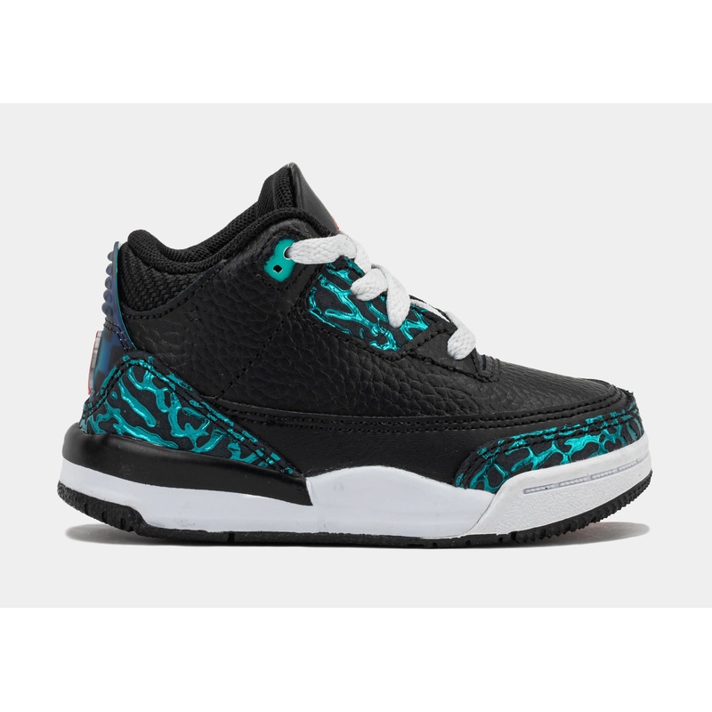 Air Jordan 3 Retro Black and Hyper Jade Infant Toddler Lifestyle Shoes (Black/Siren Red/Hyper Jade/White)