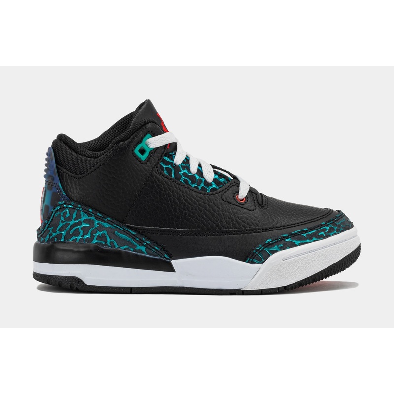 Air Jordan 3 Retro Black and Hyper Jade Preschool Lifestyle Shoes (Black/Siren Red/Hyper Jade/White)