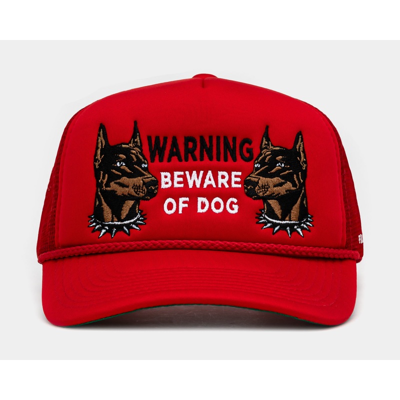 Beware Of Dog Trucker Mens Hat (Black/Red)