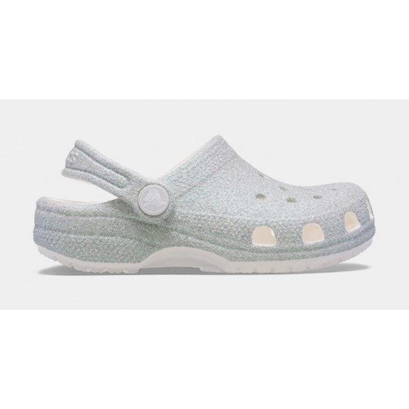 Classic Clog Iridescent Glitter Infant Toddler Sandals (White)