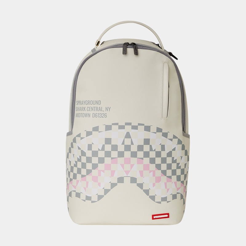 Cream Check Shark Central Mens Backpack (Cream/Grey)