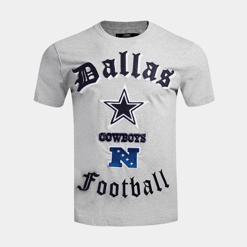 Dallas Cowboys Old English Script Mens Short Sleeve Shirt (Grey/Blue)