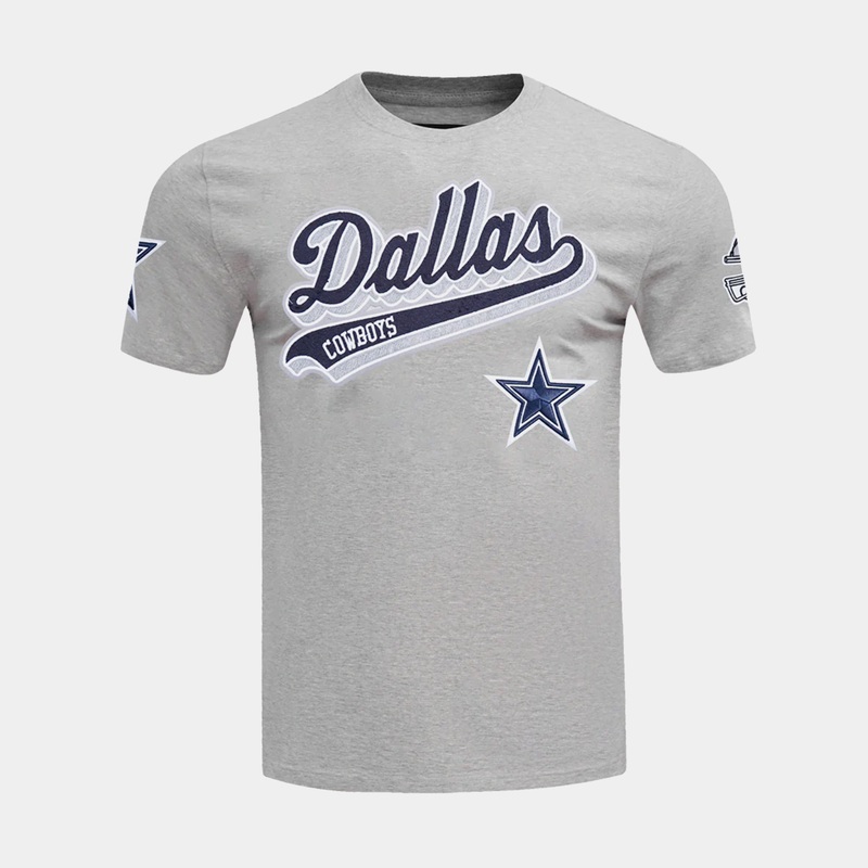 Dallas Cowboys Script Mens Short Sleeve Shirt (Grey/Blue)