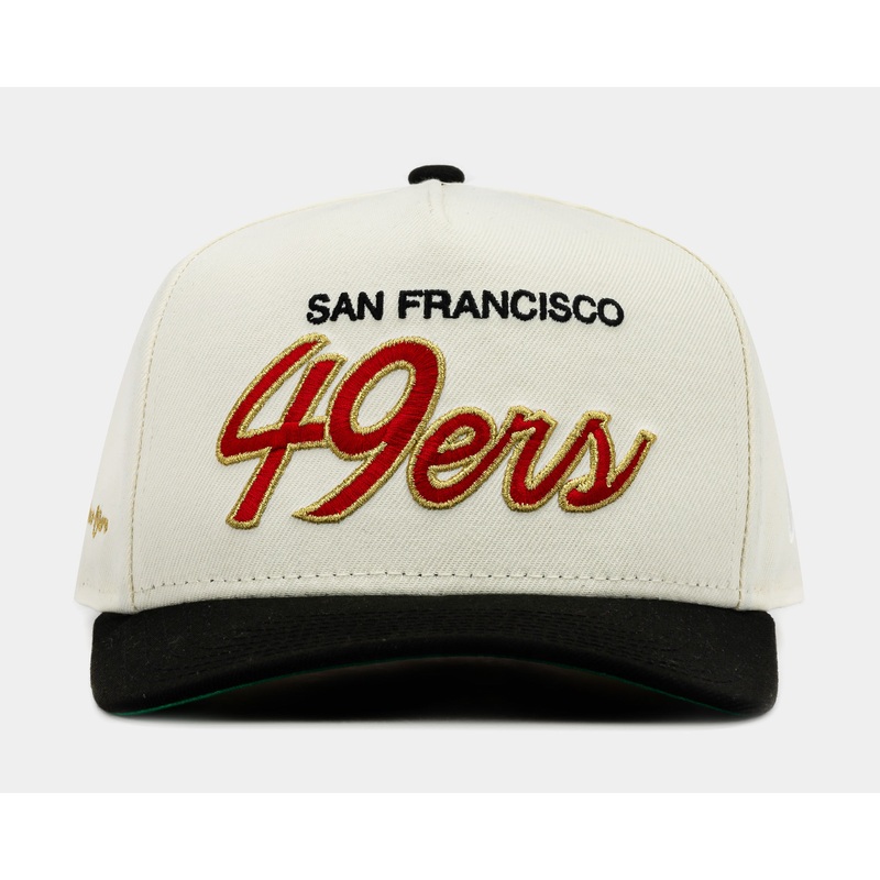 Exclusive San Francisco 49ers Chrome Script 950AF Snapback Mens Hat (Beige/Red)