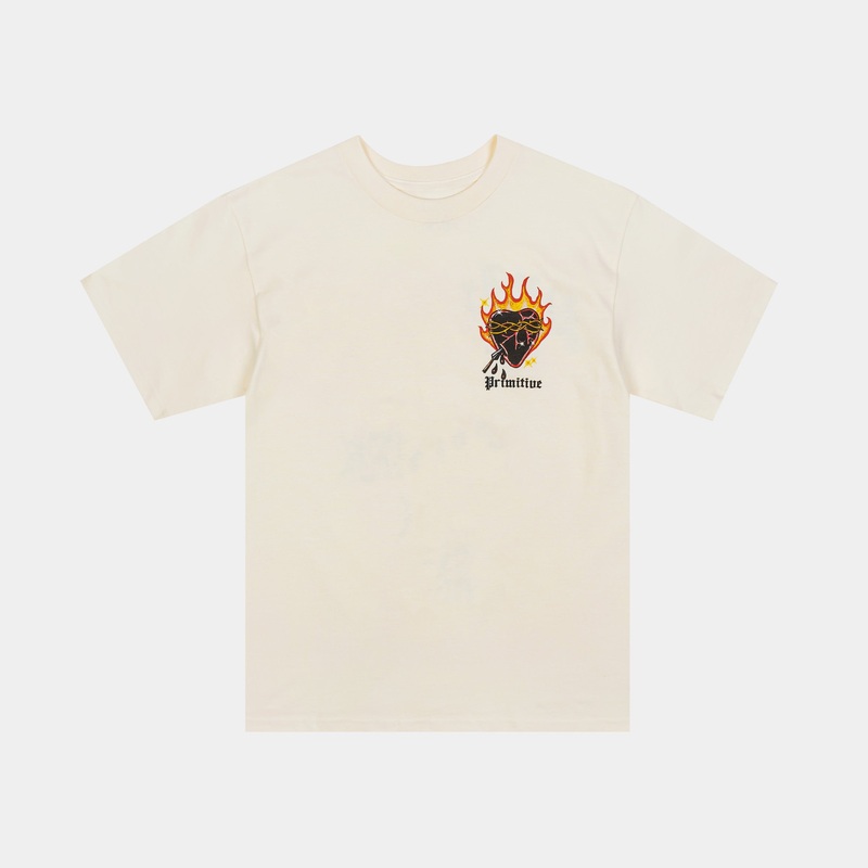 Flames Graphic Mens Short Sleeve Shirt (Cream/Multi)