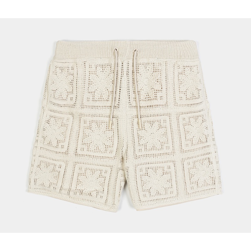 Flower Crochet Mens Shorts (Beige)