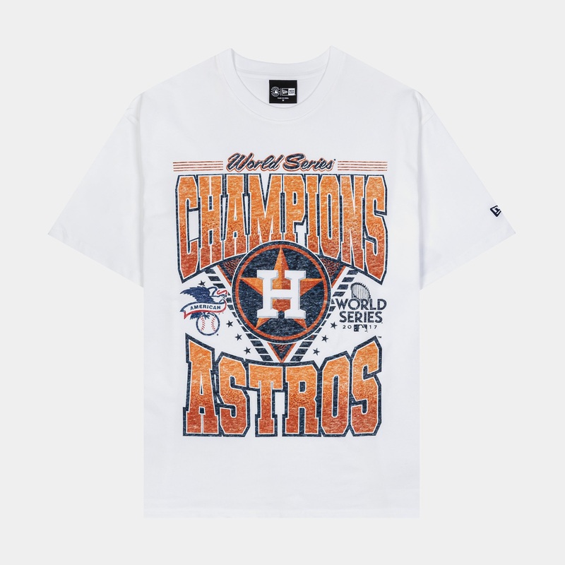 Houston Astros World Series Champions Mens Short Sleeve Shirt (White/Orange)