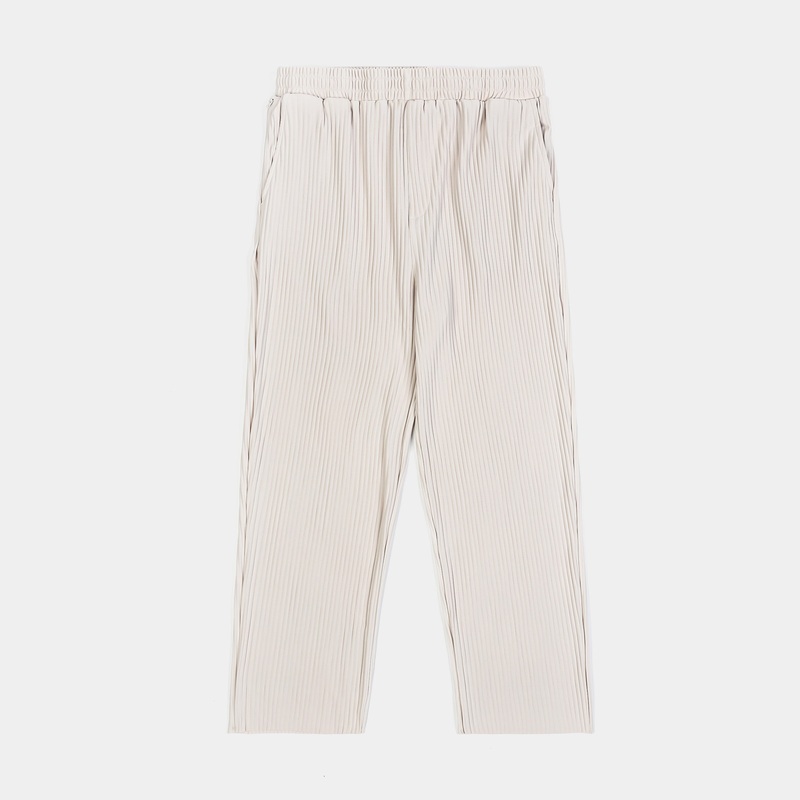 Pleated Woven Mens Pants (Cream)