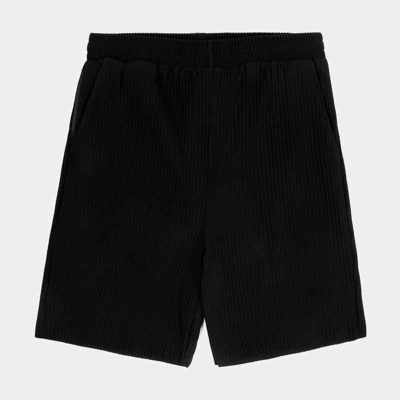 Pleated Woven Mens Shorts (Black)