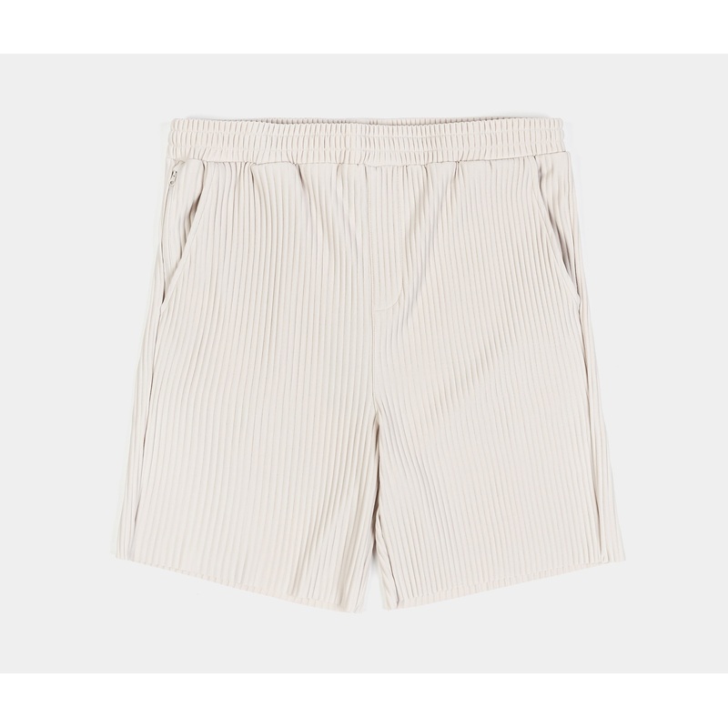 Pleated Woven Mens Shorts (Cream)