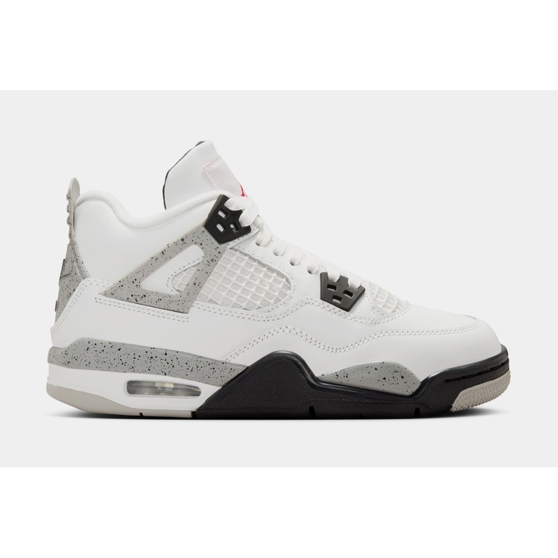 Air Jordan 4 Retro White Cement Grade School Lifestyle Shoes (Summit White/Fire Red/Cement Grey/Black)