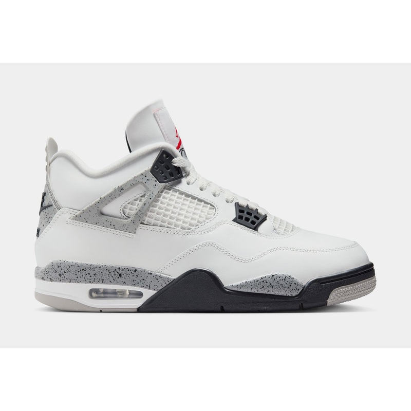 Air Jordan 4 Retro White Cement Mens Lifestyle Shoes (Summit White/Fire Red/Cement Grey/Black) Limit One Per Customer