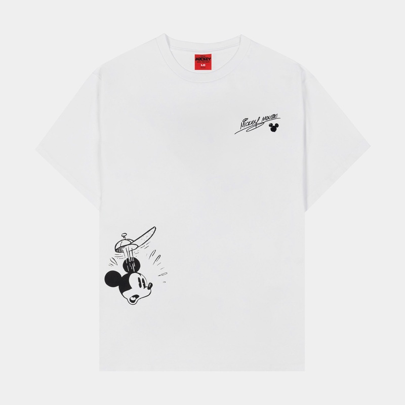 Disney Mickey and Friends By  Cash Mickey Mens Short Sleeve Shirt (White/Black)