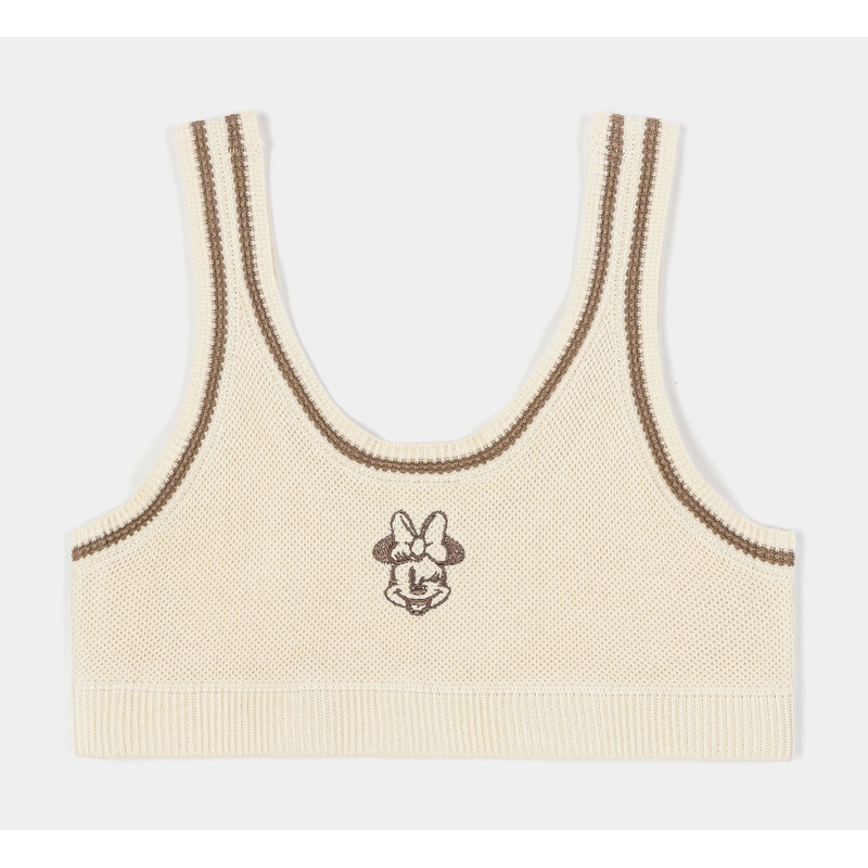 Disney Mickey and Friends By  Minnie Mouse Sports Bra Womens Top (Cream/Brown)