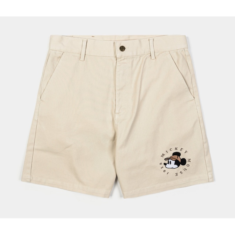 Disney Mickey Mouse Real Life By  Explorer Woven Mens Shorts (Beige/Black)