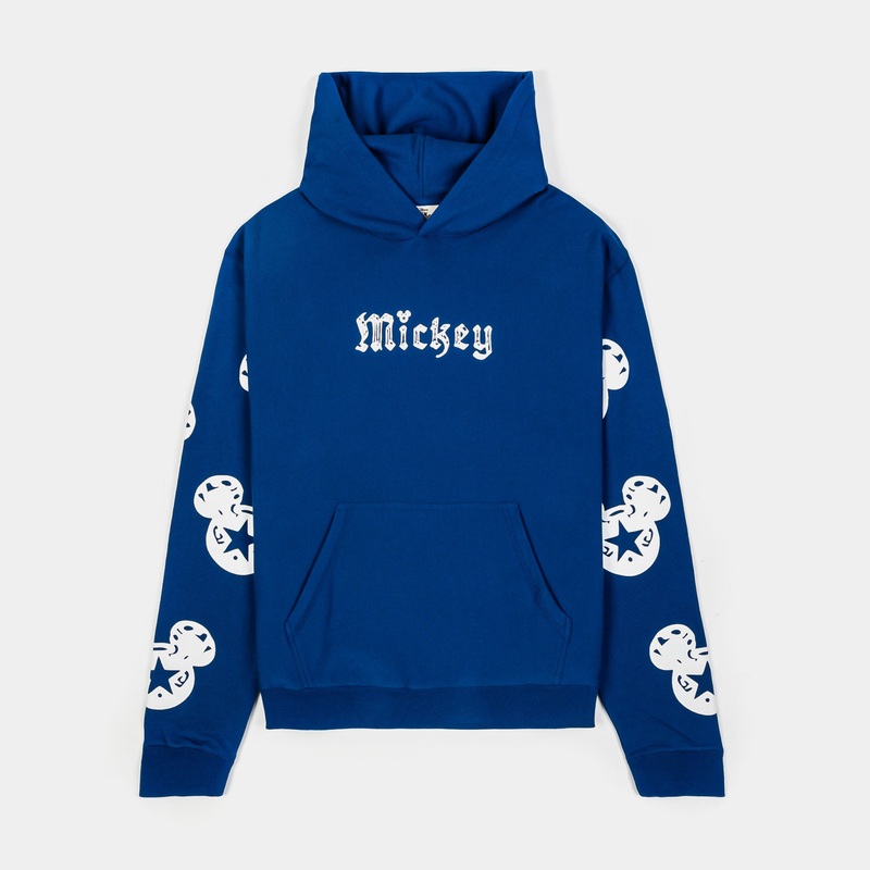 Disney Mickey Real Life By  Star Pullover Mens Hoodie (Blue/White)