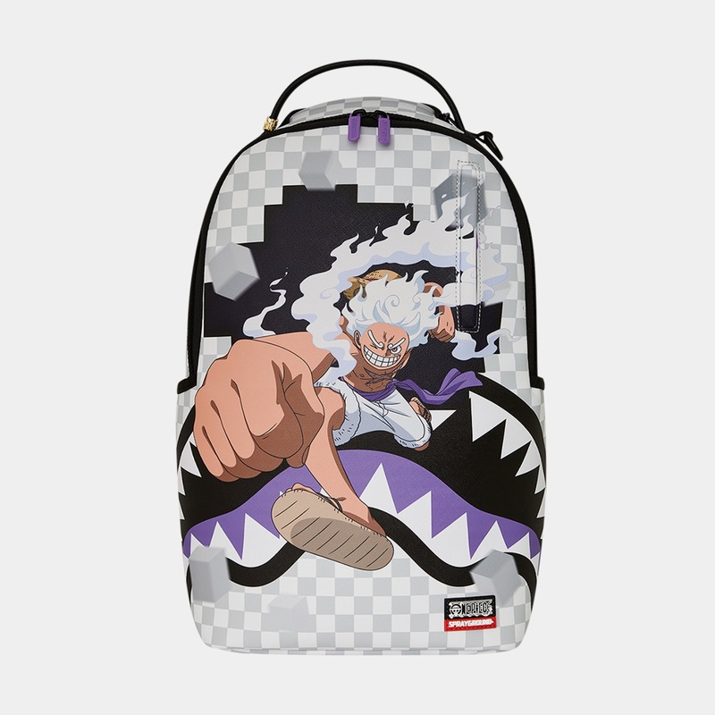 One Piece Gear 5 Luffy Checkered Smash Mens Backpack (White/Grey)